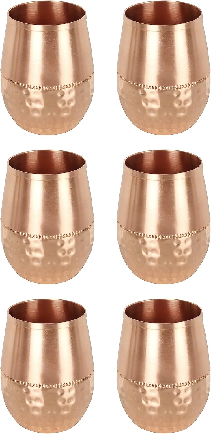 Pure Copper Water Tumbler Glass Set of 6