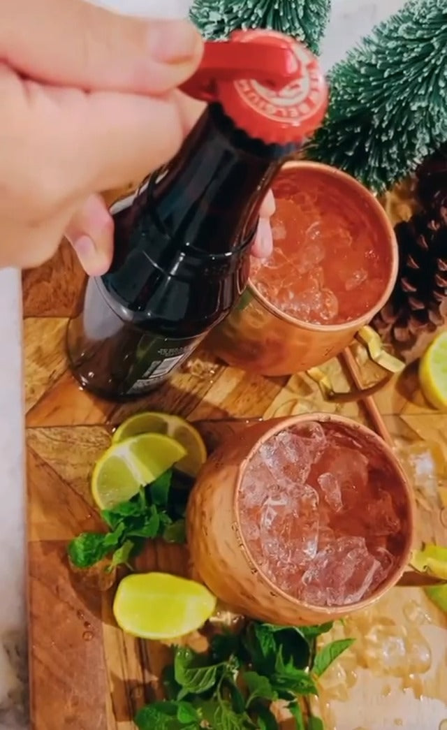 (Gift Set) Pure Copper Hammered Mugs with Copper Straws & Wooden Coasters Set of 4 - PREMIUM QUALITY -16 Oz Copper Cups - 100% Handcrafted - A Gift Pack for your loved Ones