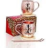 Gift Set Solid Pure Copper Hammered Mugs - 100% HANDCRAFTED Copper Cups - BONUS 2 Wooden Coasters, 2 Copper Straws Set of 2