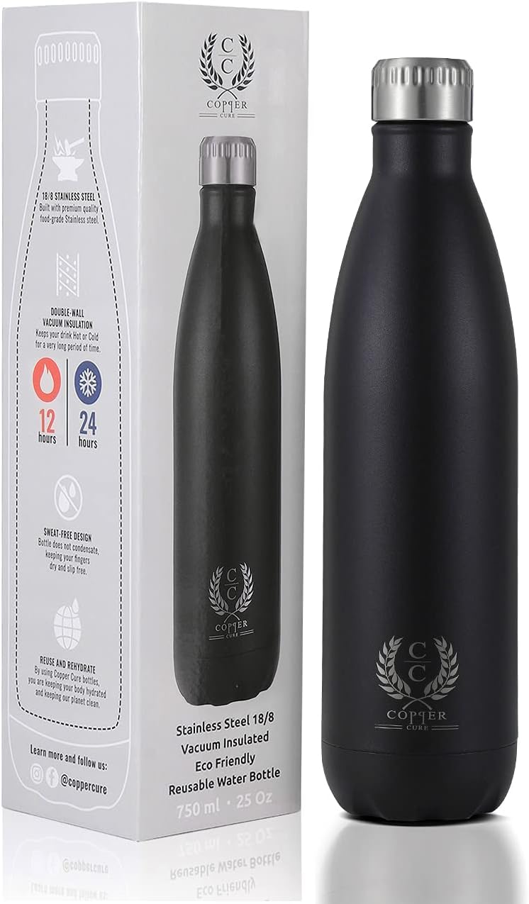 Stainless Steel Water Bottle Double Walled Vacuum-Insulated Water Thermos 750 ML Black