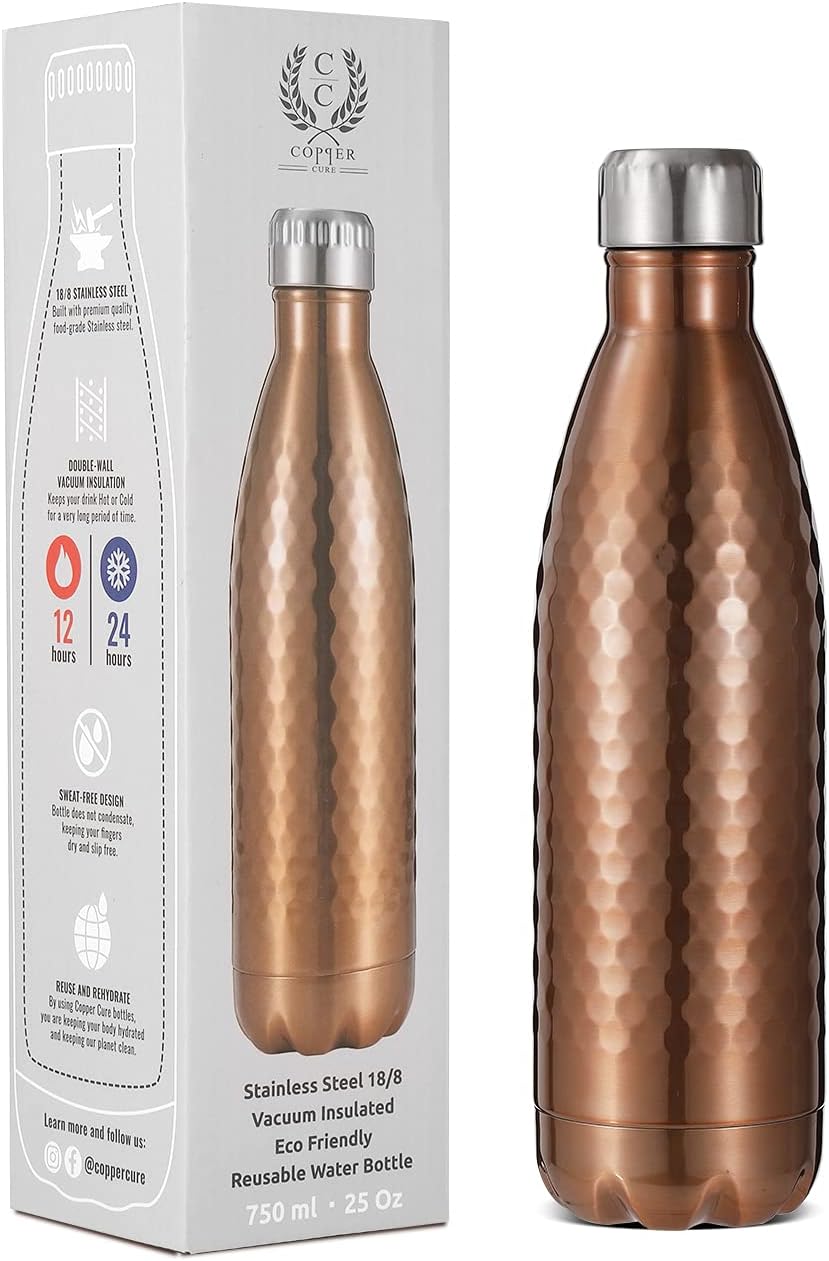 Stainless Steel Hammered Copper Double Walled Vacuum Insulated Water Bottle - 750ML