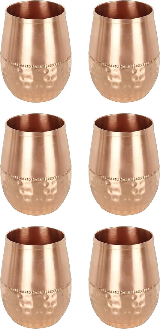 Pure Copper Water Tumbler Glass Set of 6