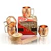 (Gift Set) Pure Copper Hammered Mugs with Copper Straws & Wooden Coasters Set of 4 - PREMIUM QUALITY -16 Oz Copper Cups - 100% Handcrafted - A Gift Pack for your loved Ones