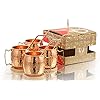 (Gift Set) Pure Copper Hammered Mugs with Copper Straws & Wooden Coasters Set of 4 - PREMIUM QUALITY -16 Oz Copper Cups - 100% Handcrafted - A Gift Pack for your loved Ones