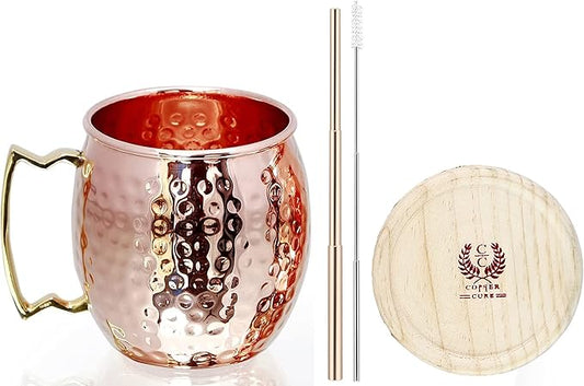 Pure Copper Mug 16 Oz - Hammered Copper - Gift Pack