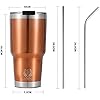 Copper Cure Stainless Steel Vacuum Insulated 30 oz Tumbler - Coffee Cup, Double Wall Tumbler, Travel Mug w/ Lid, Straws set and Straw Cleaning Brush, keeps the Drinks Cold or Hot for Hours