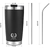 Stainless Steel Tumbler 20 Oz Black, Coffee Cup, Double Wall Tumbler Travel Mug w/Lid & Straws, keeps the Drinks Cold or Hot for Hours