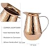 Pure Copper Water Pitcher With Lid, 100% Solid Jug, 70 Oz Capacity, Hammered Vessel, Carafe for Ayurveda Health, Healing Benefit, Home, Hotel & Gifting