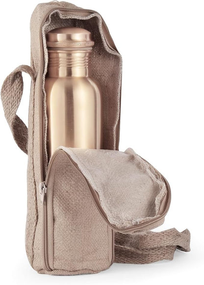 Pure Copper Bottle with Jute Bag, Solid Copper Handcrafted Hammered Bottle, Capacity 34 Oz/1000 ml Copper Bottle for Home, Office, Hotel and Gifting