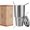 Stainless Steel Vacuum Insulated Tumbler 30 Oz, Water Glass, Coffee Cup, Double Wall Tumbler Travel Mug w/Lid & Straws, keeps the Drinks Cold or Hot for Hours