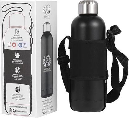 Stainless Steel Water Bottle Double Walled Vacuum Insulated 500 ML - 17 Oz Black Color