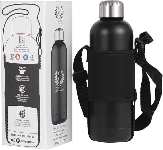 Stainless Steel Water Bottle Double Walled Vacuum Insulated 500 ML - 17 Oz Black Color